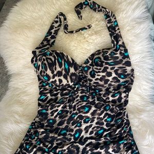 Coco Reef Animal Print One Piece with Teal Highlights